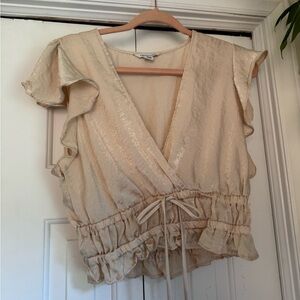 Elegant Cream Ruffle Wrap Top